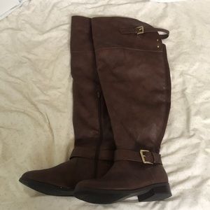 Brown wide calf over the knee boots